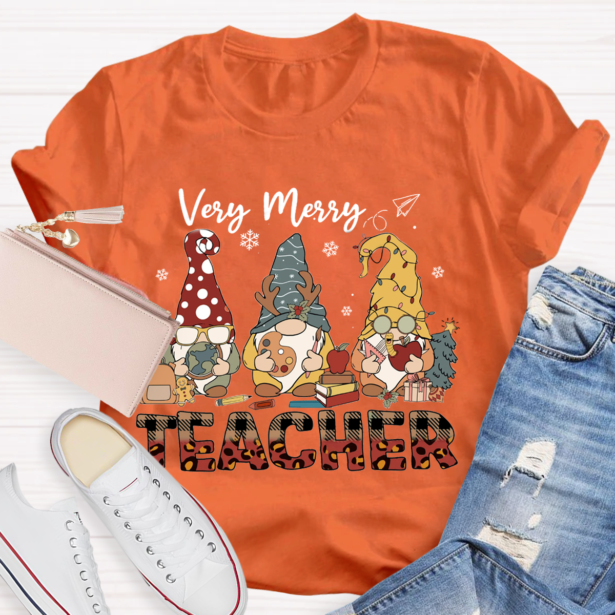 Very Merry Teacher Christmas Gnomes T-Shirt