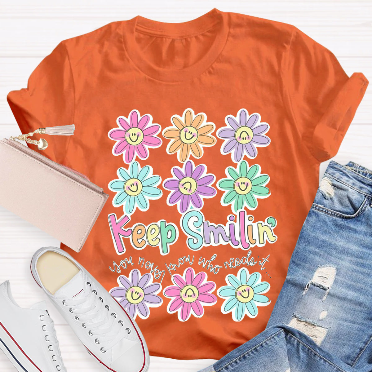 Cute Flower Face Teacher T-Shirt