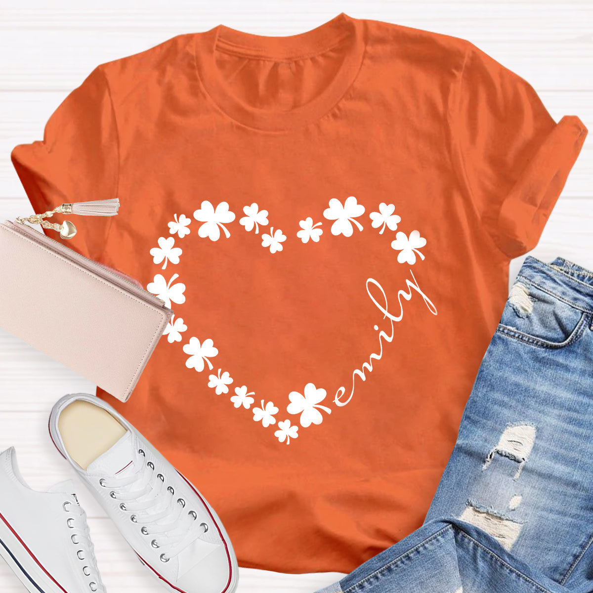 Personalized Name Shamrock Heart  T-Shirt