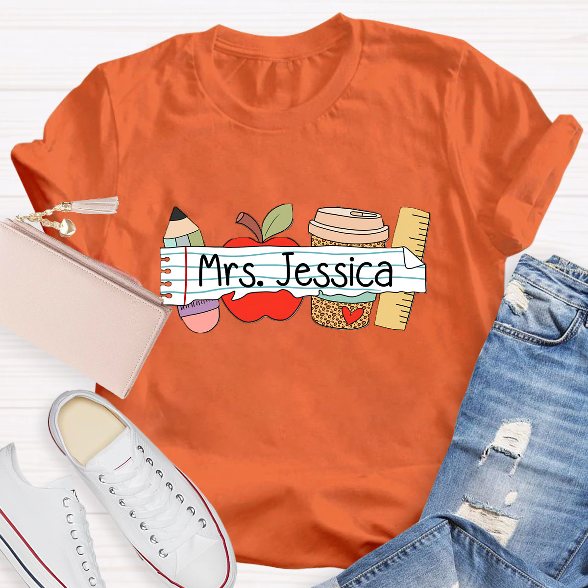 Personalized Teacher's Name Apple Pencil Coffee T-Shirt