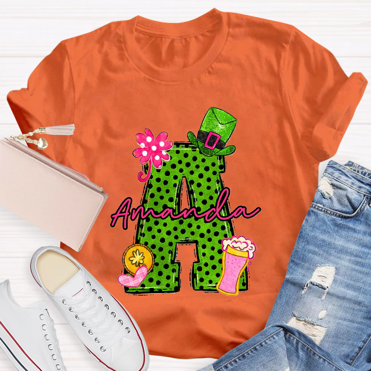 Personalized Name St Patrick's Day Hat Flower -Shirt