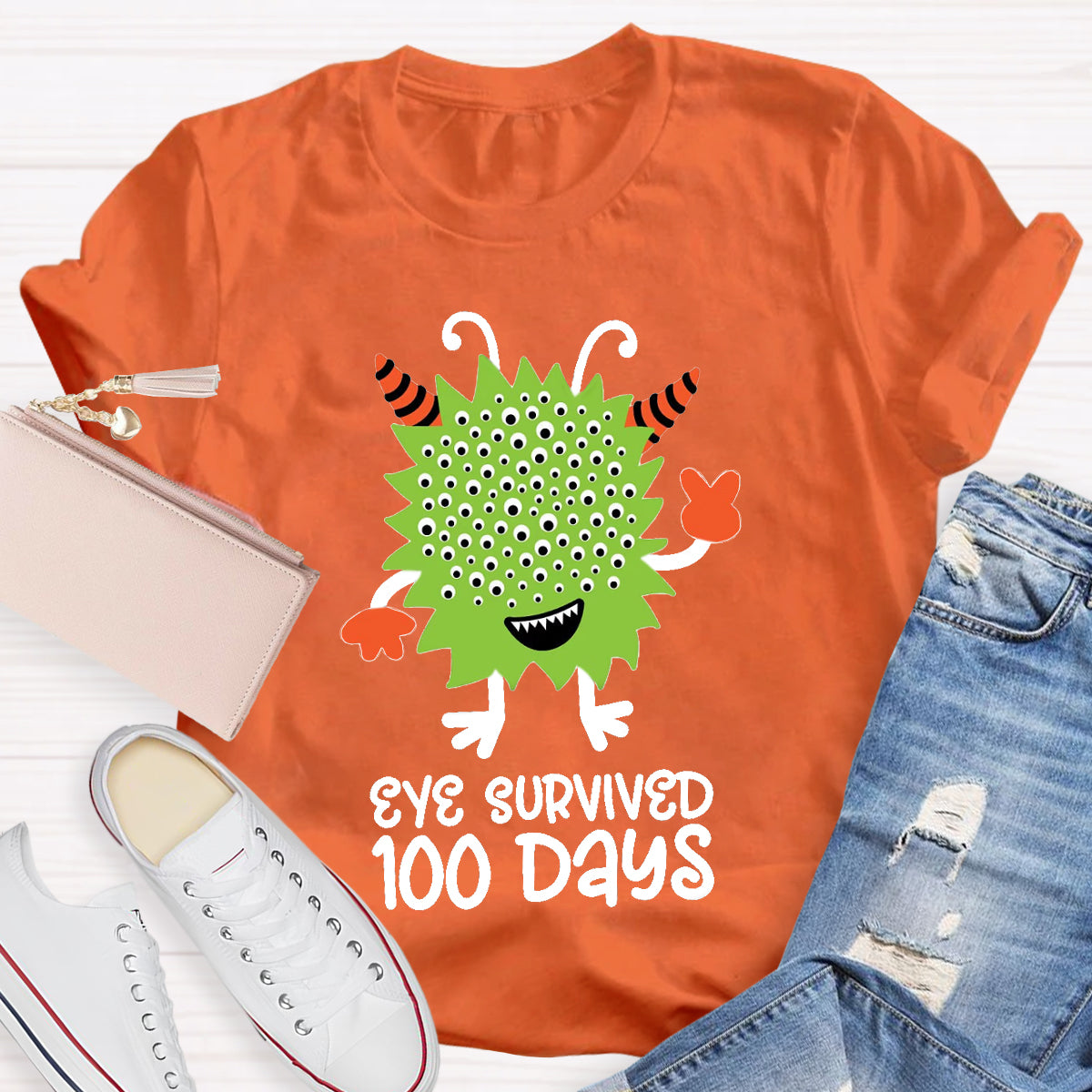 Eye Survived 100 Days Teacher T-Shirt