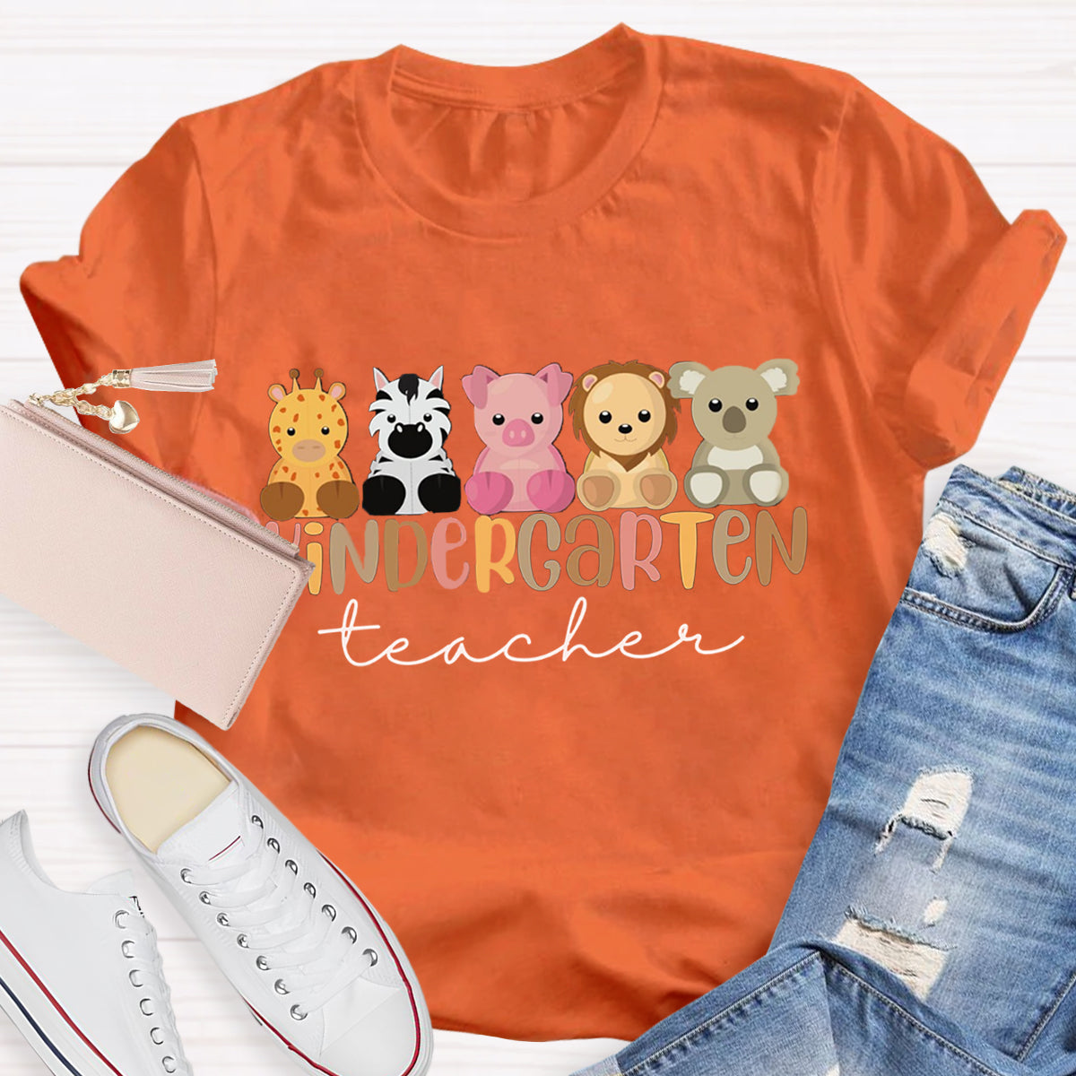 Personalized Grade Kindergarten Animal Teacher T-Shirt