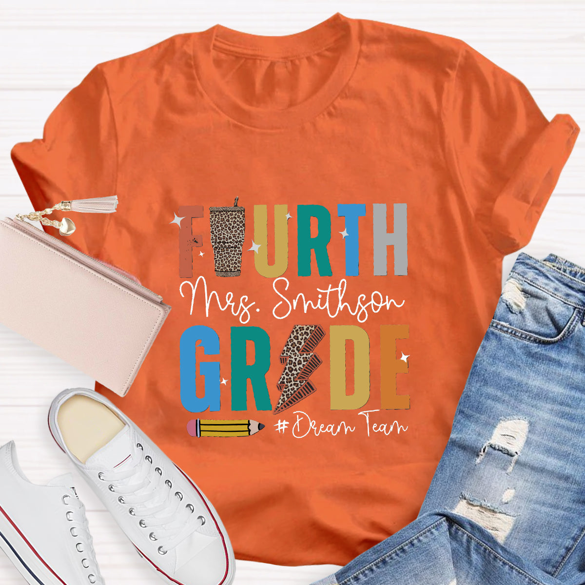 Personalized Grade And Name Leopard Water Cup Teacher T-Shirt