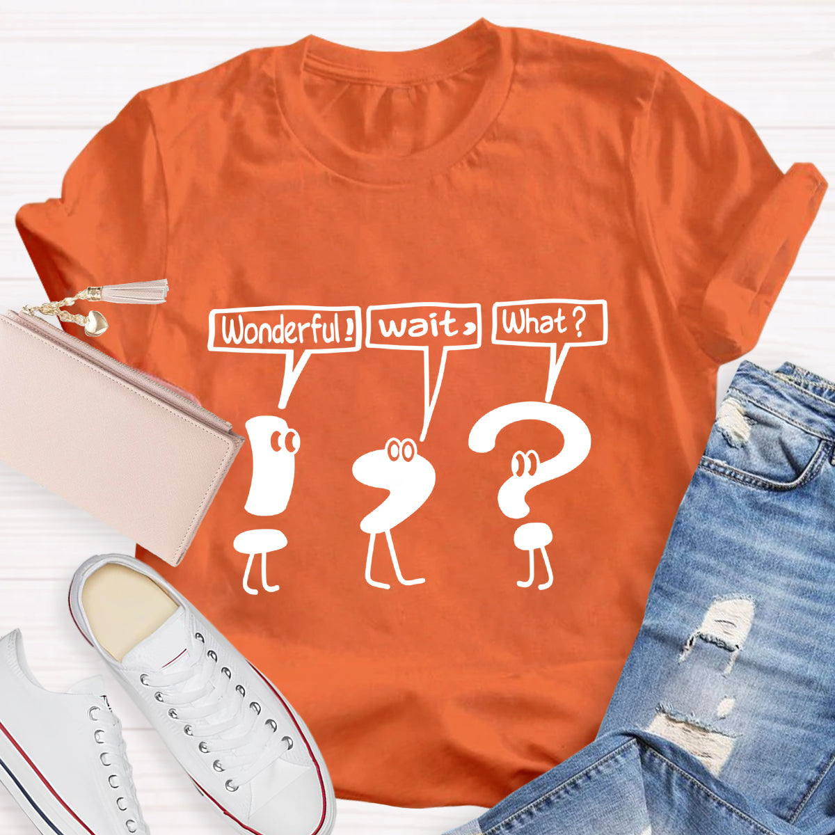 Funny Grammar Punctuation Wonderful Wait What T-Shirt