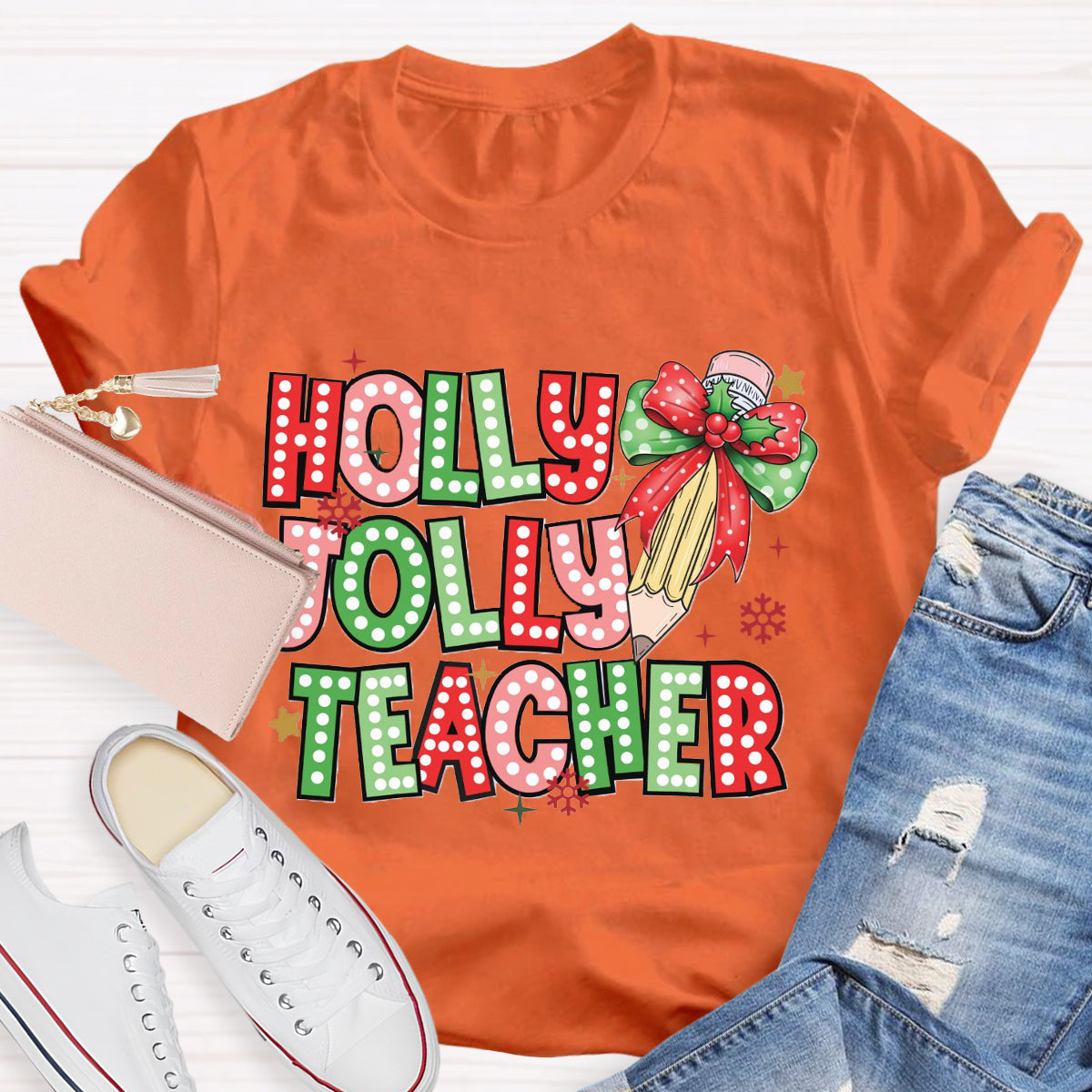 Holly Jolly Teacher Christmas Pencil T-Shirt