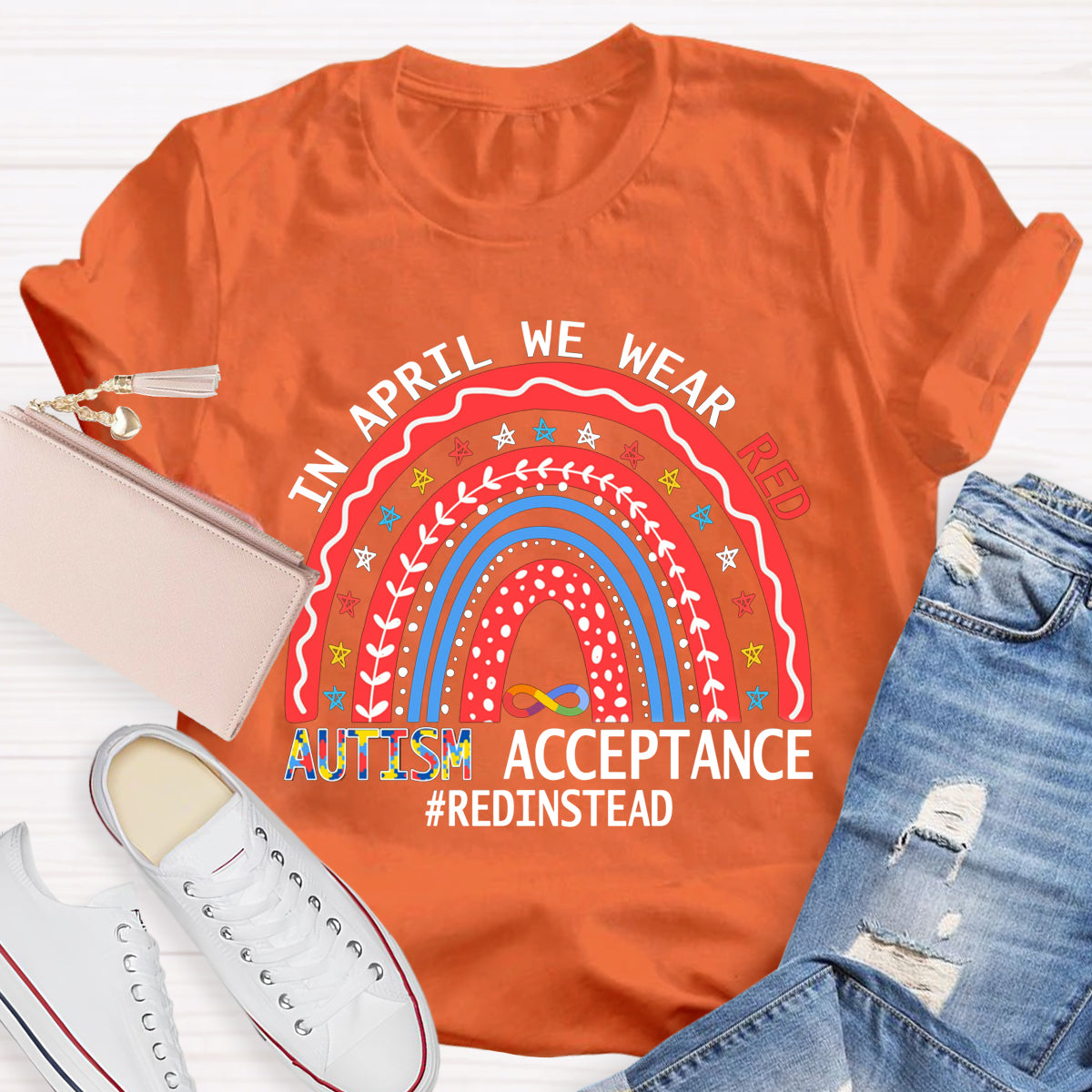 In April We Wear Red Autism Acceptance T-Shirt