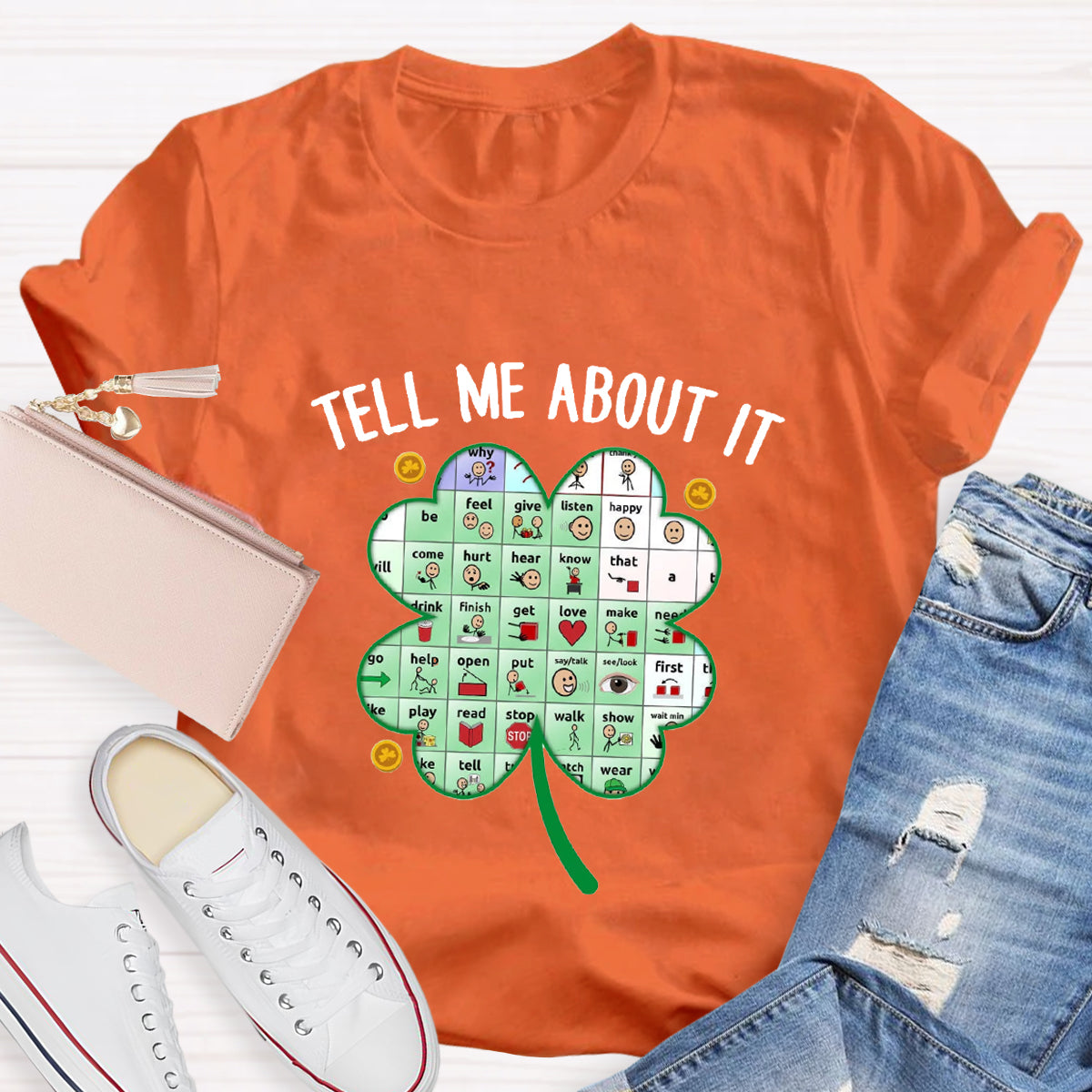 Tell Me About It Shamrock Teacher T-Shirt