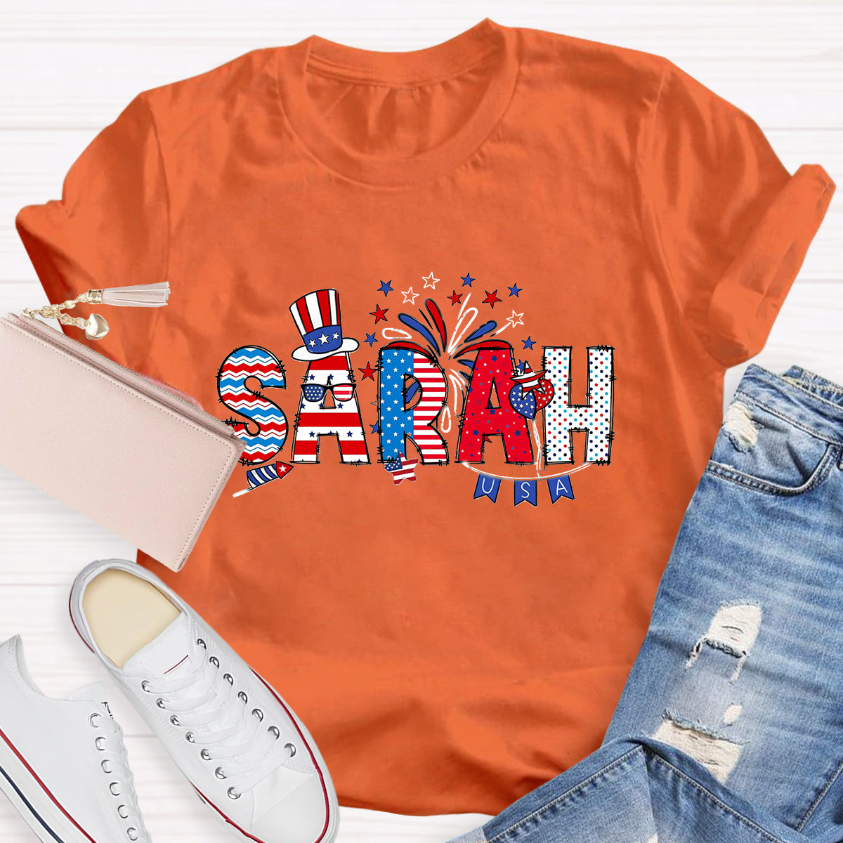 Personalized Independence Day Name Teacher T-Shirt