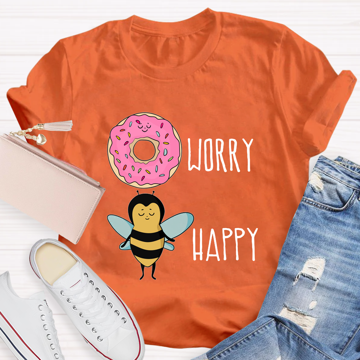 Donut Worry Bee Happy Funny T-Shirt