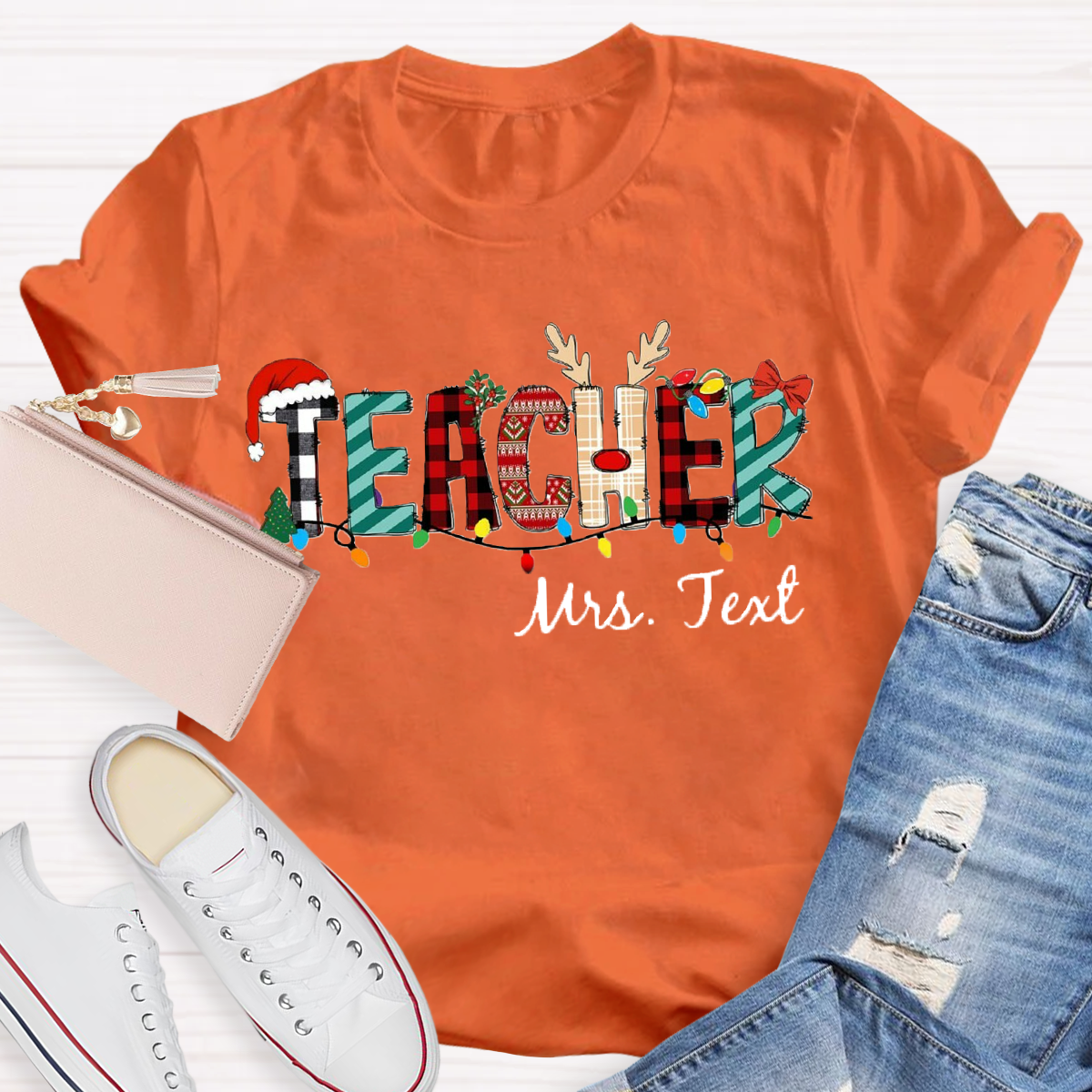 Personalized Name Christmas Teacher T-Shirt