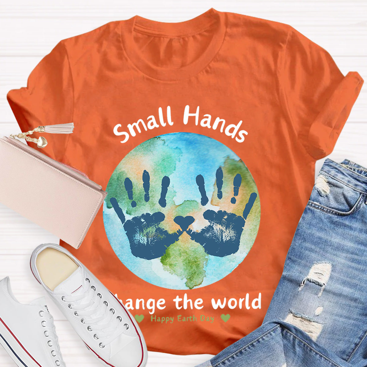 Earth Day Activity Handprint Small Hands Teacher T-Shirt