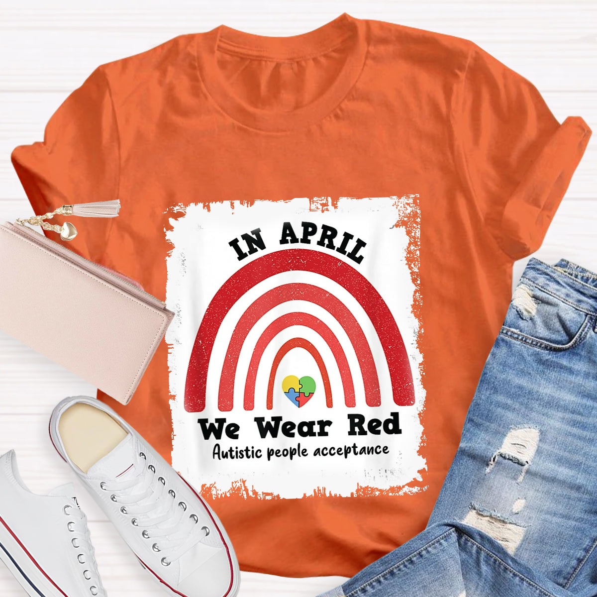 In April We Wear Red Autism People Acceptance T-Shirt