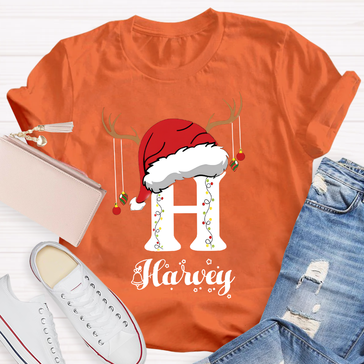 Personalized Name Santa Hat Teacher T-Shirt