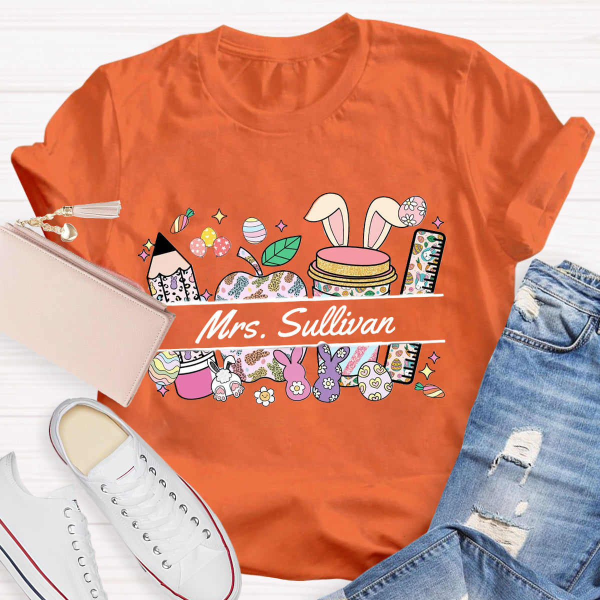 Personalized Name Easter Bunny Teacher T-Shirt