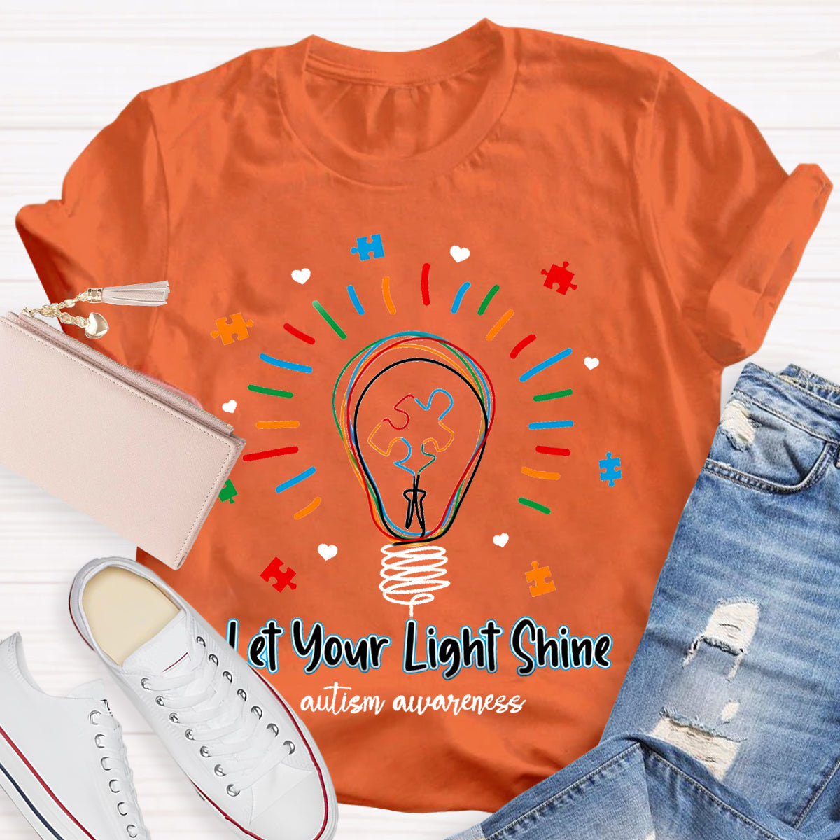 Let Your Light Shine Autism Awareness Teacher T-Shirt