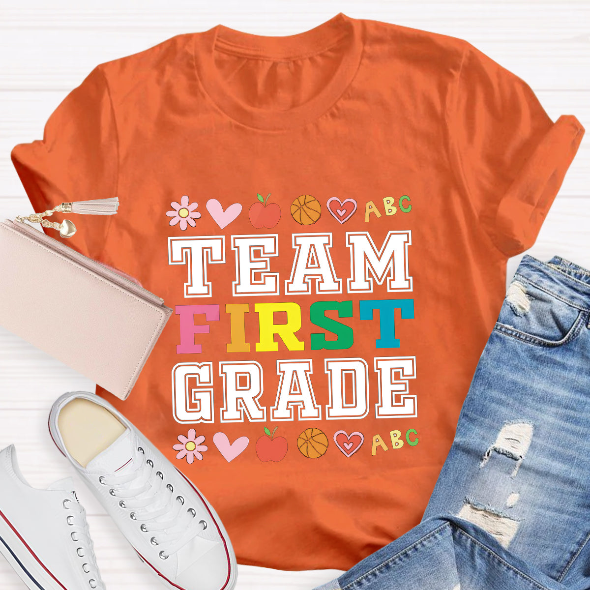 Personalized Grade Team Colorful First Grade Teacher T-Shirt