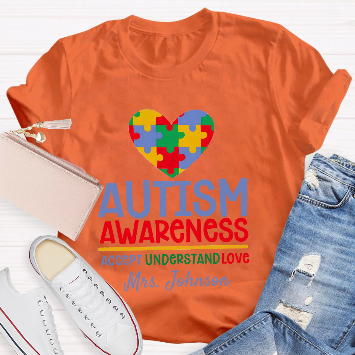 Personalized Autism Awareness Accept Understand Love Teacher T-Shirt