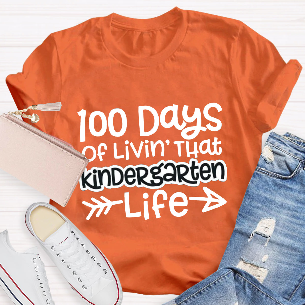 Personalized Grade 100 Days Of Livin' That Kindergarten Life T-Shirt