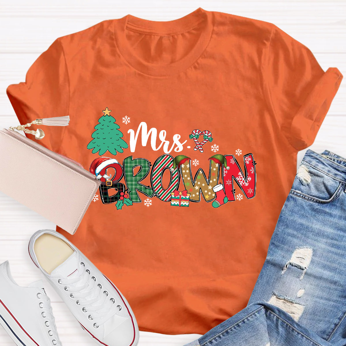 Personalized Name Christmas Tree Teacher T-Shirt