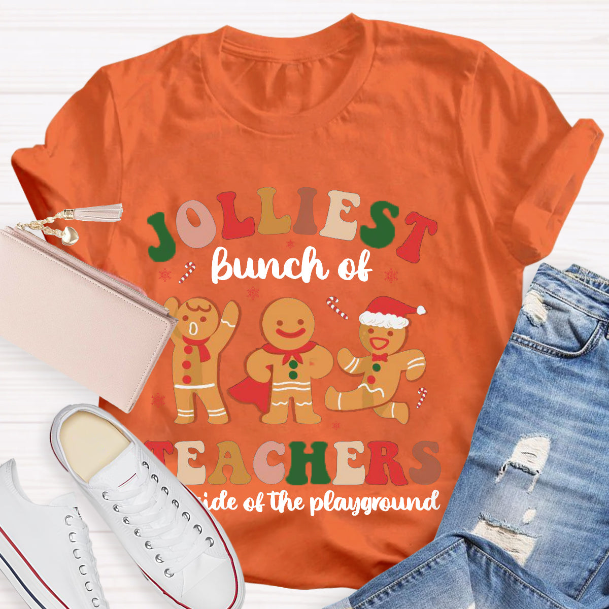 Jolliest Bunch of Teachers This Side Is Playground Gingerbread Man T-Shirt