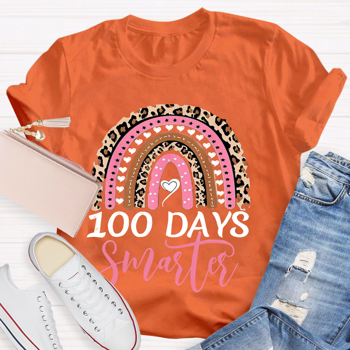 100 Day Smarter Leopard RainbowT-Shirt