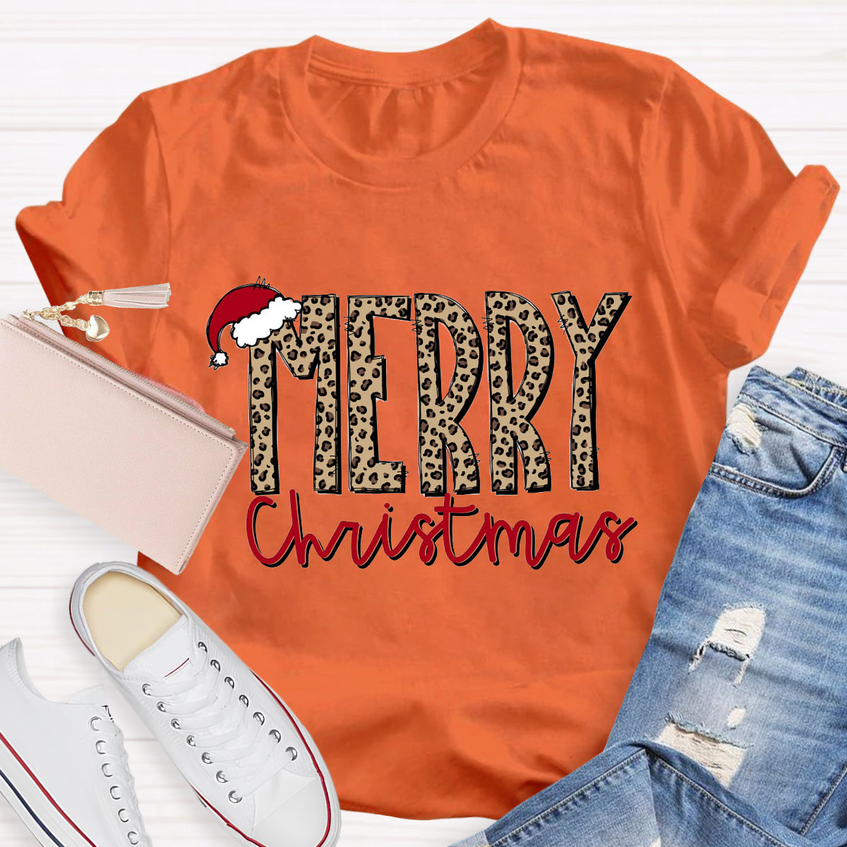 Leopard Merry Christma Teacher T-Shirt