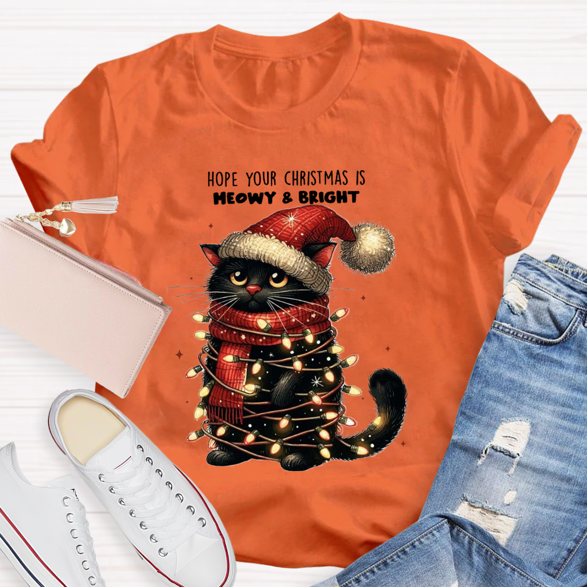 Hope Your Christmas Is Meowy And Bright Teacher T-Shirt