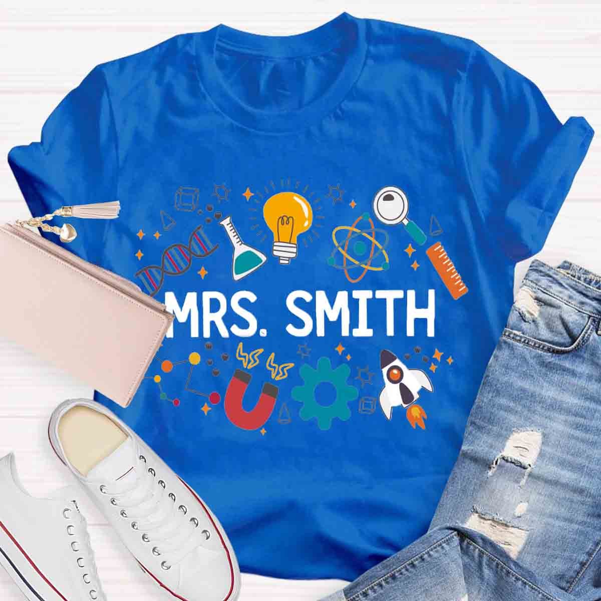 Personalized Name Science Vibes Teacher T-Shirt