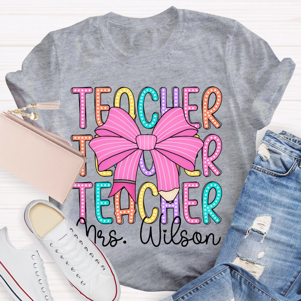 Personalized Name Teacher Bow Shirt