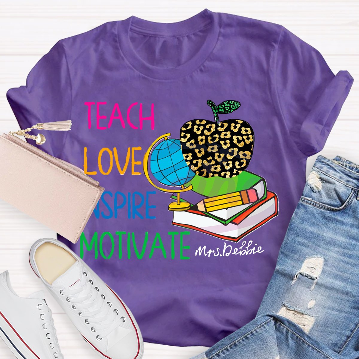 Personalized Name  Teach Love Inspire Motivate Globe T-shirt