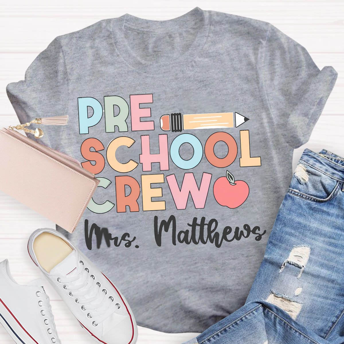 Personalized Teacher's Name And Grade Colorful Teacher T-Shirt