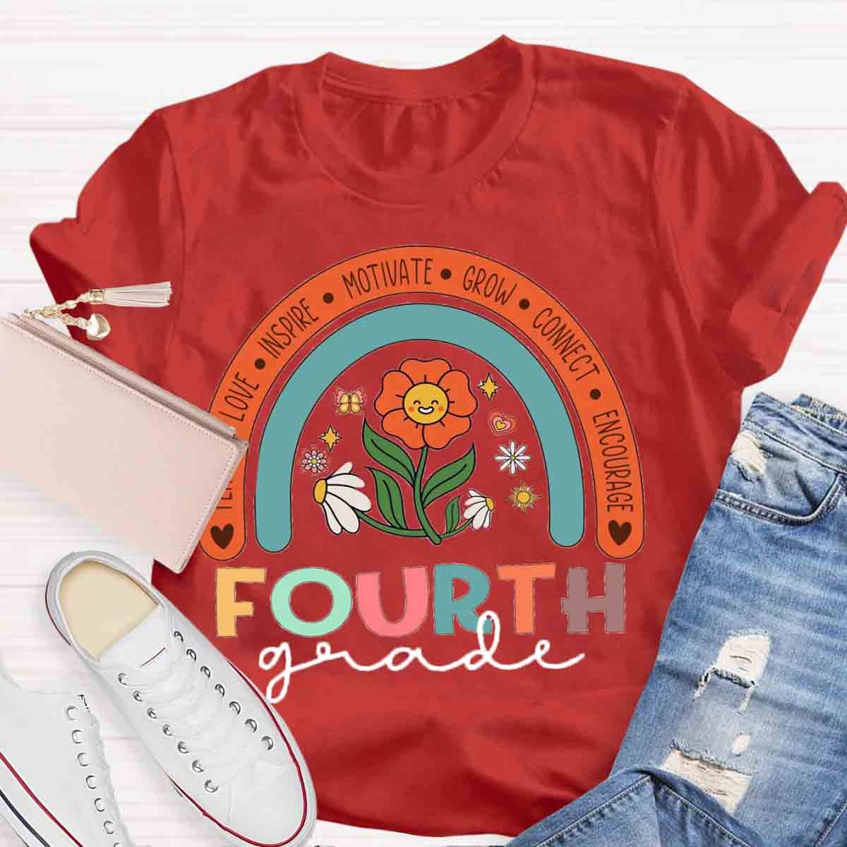 Personalized Grade Colorful Flowers Rainbow  T-Shirt