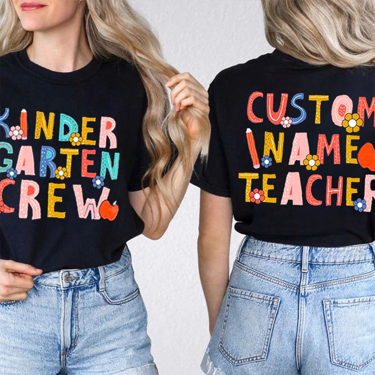 Personalized Your Name And Grade Double Print Teacher T-Shirt