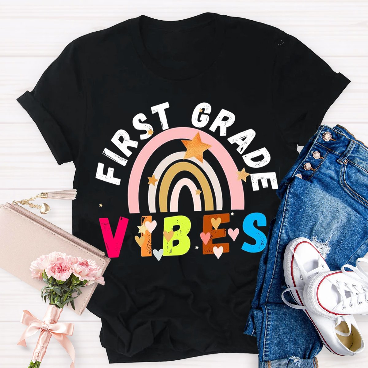 Personalized First Grade Vibes Teacher Shirt