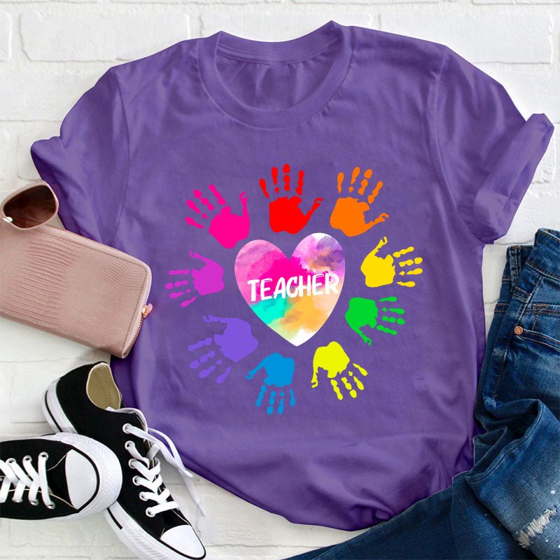 Personalized Colorful Hands Teacher T-Shirt