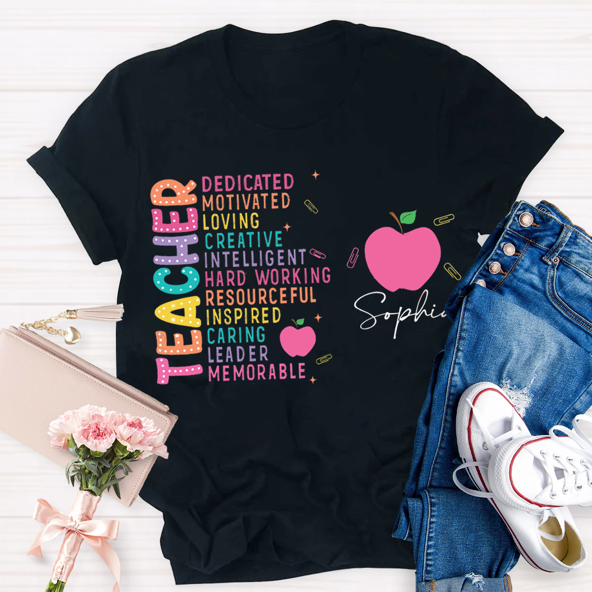 Personalized Your Name Funny Apple Design Teacher T-Shirt