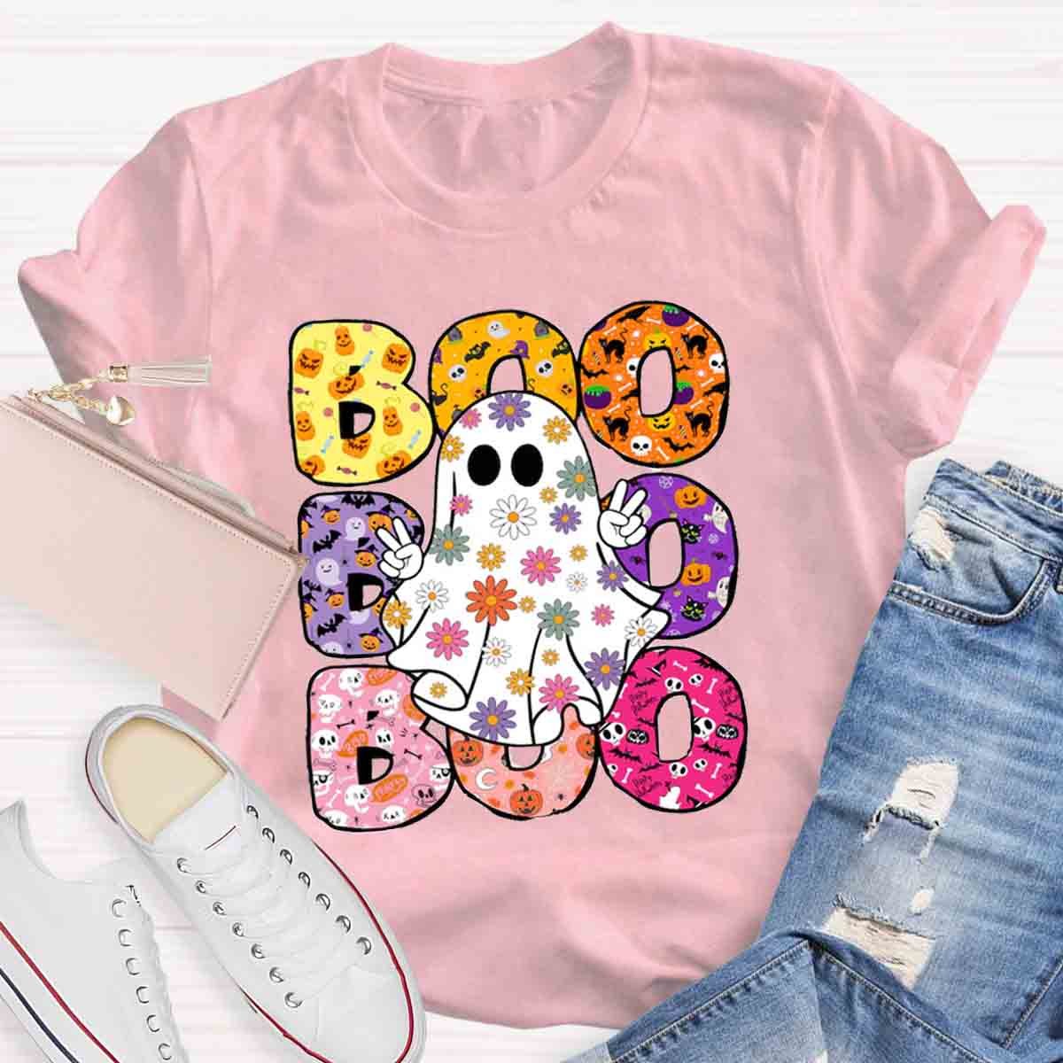 BOO Floral Ghost Print Halloween T-Shirt