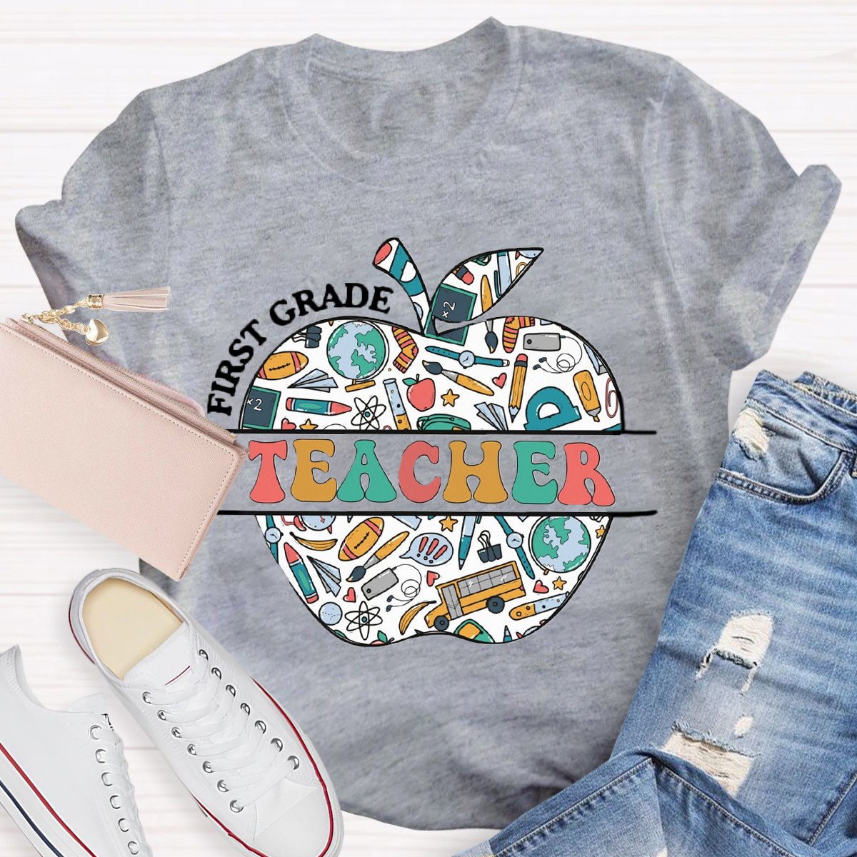 Personalized Grade Teacher Apple Shirt