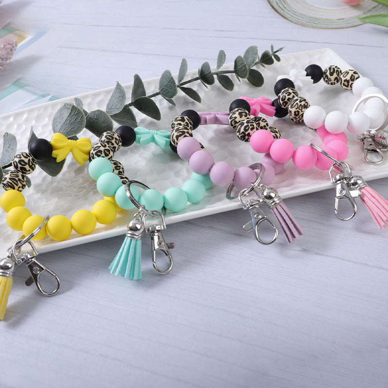 Colorful bow leopard print bracelet keychain