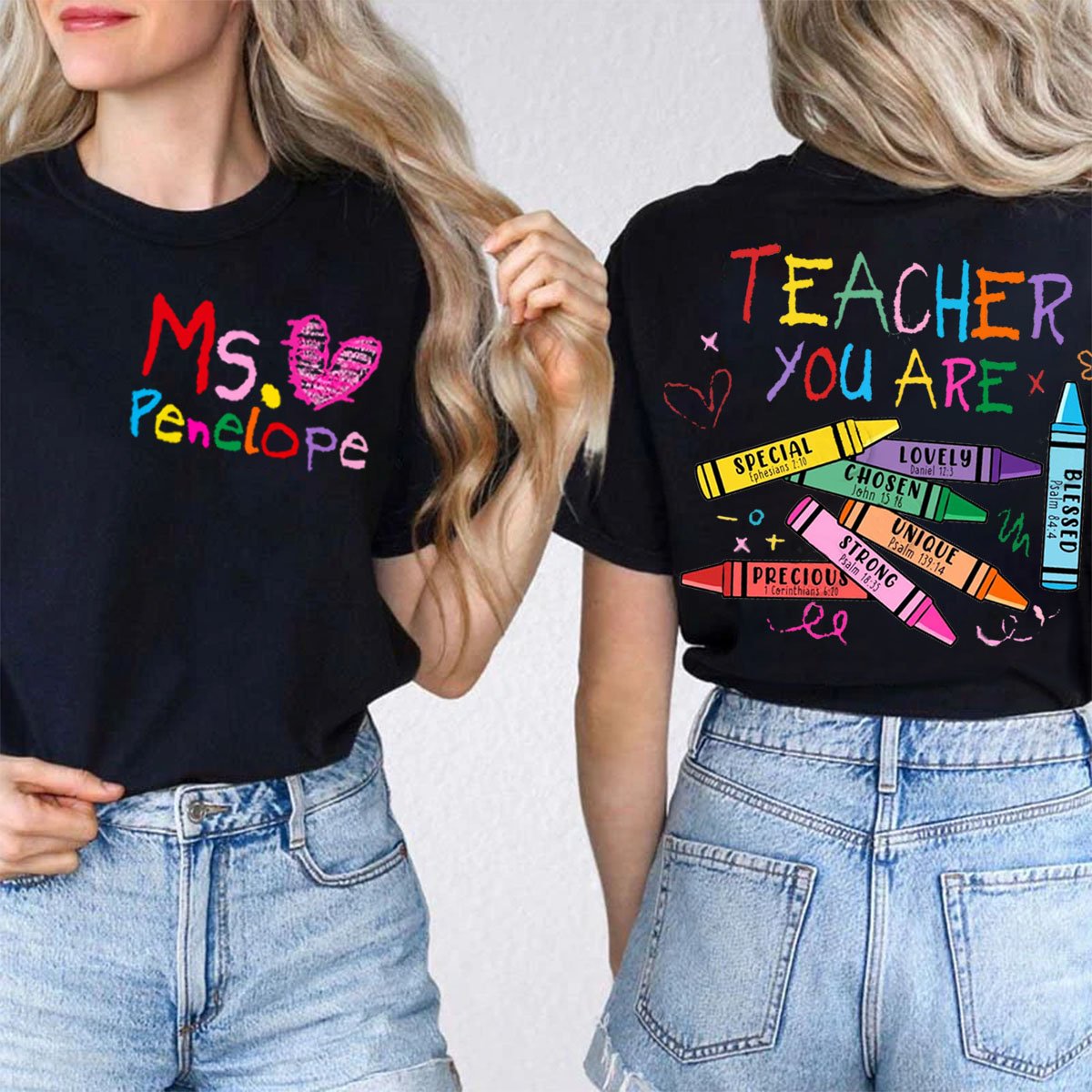 Personalized Name Bible You Are Teacher Double Print T-shirt