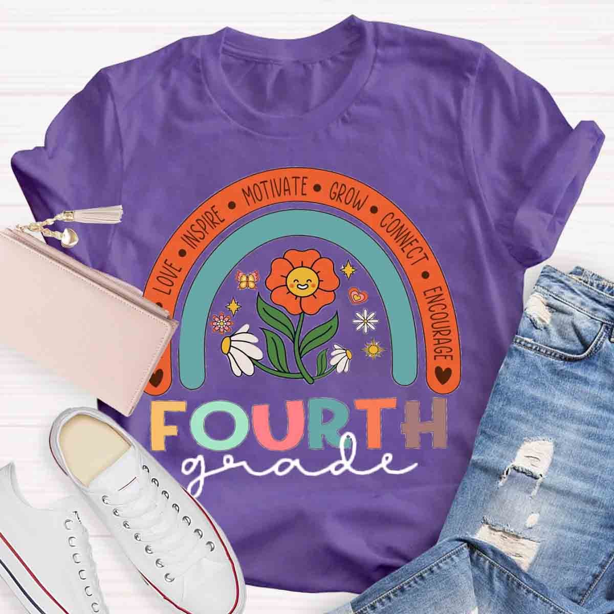 Personalized Grade Colorful Flowers Rainbow  T-Shirt