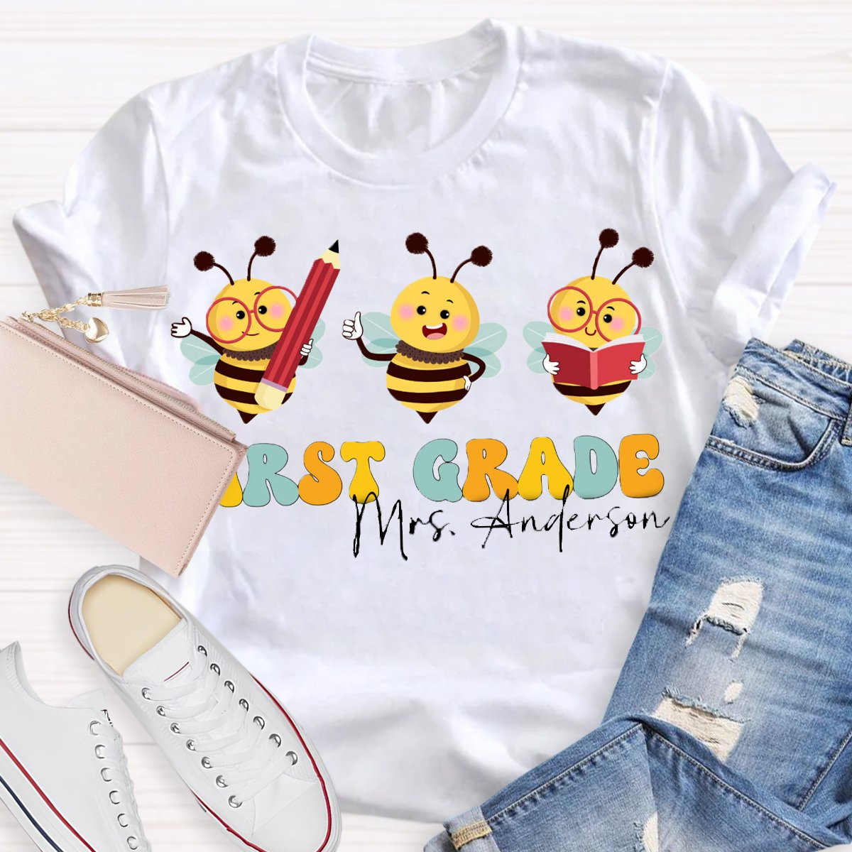 Personalized Grade And Name Teacher Bee Shirt