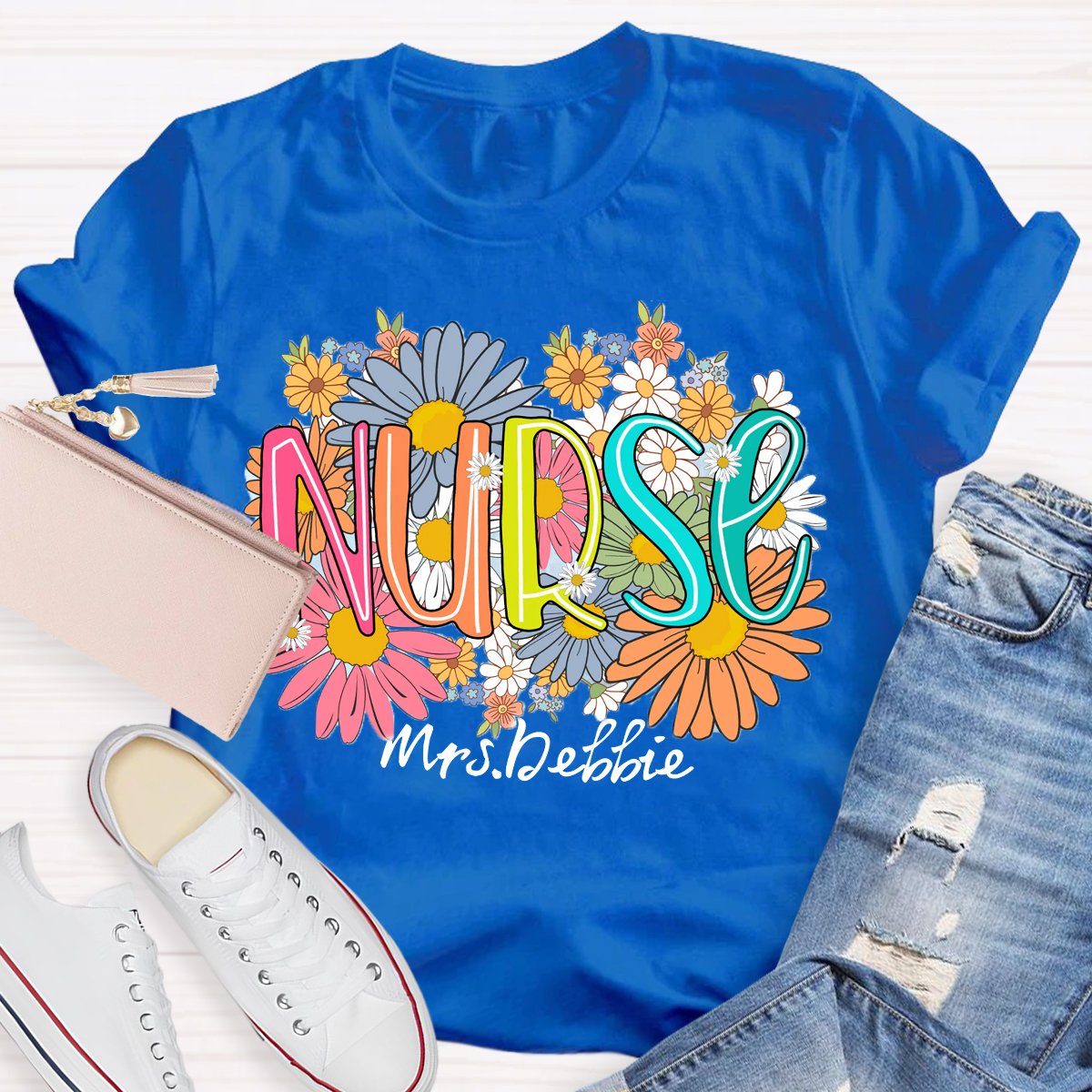 Personalized School Nurse Wild Flowers Nurse T-shirt