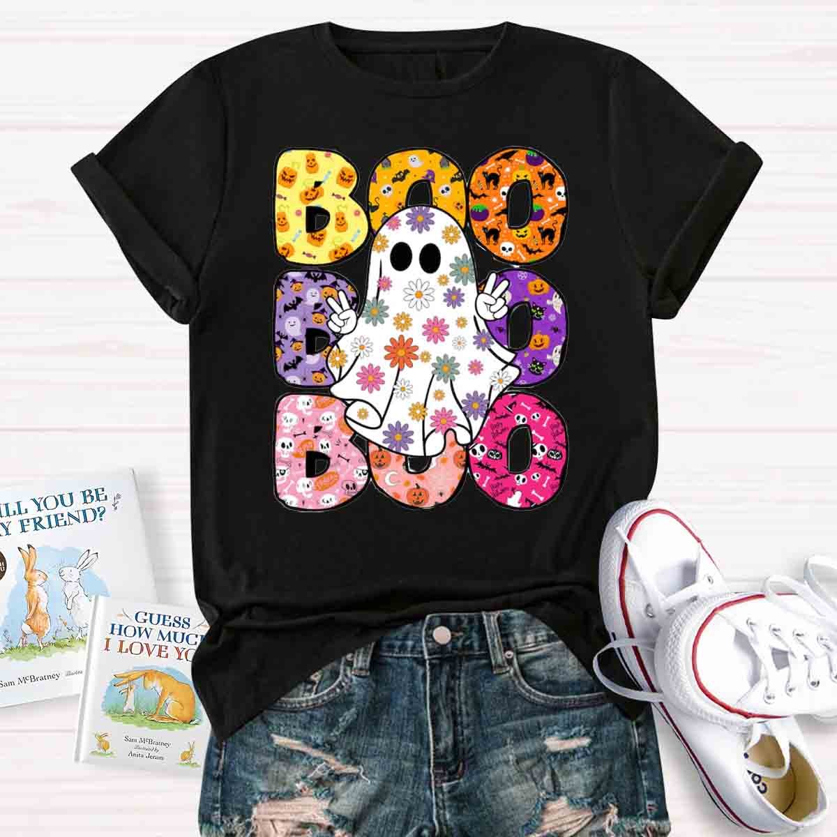 BOO Floral Ghost Print Halloween T-Shirt