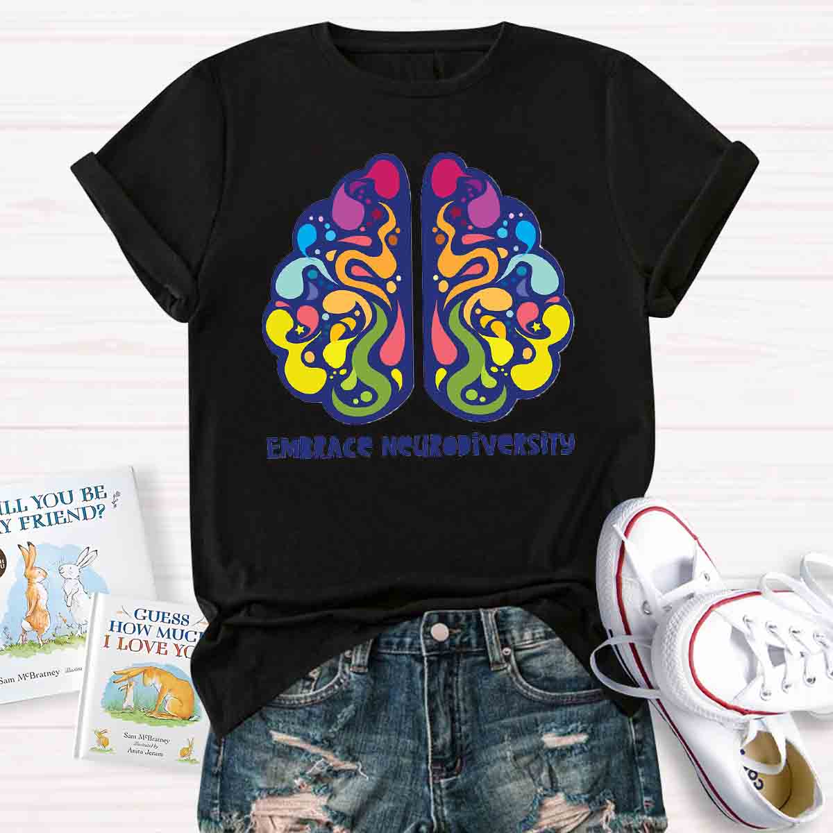 Embrace Neurodiversity Colorful Brain T-shirt