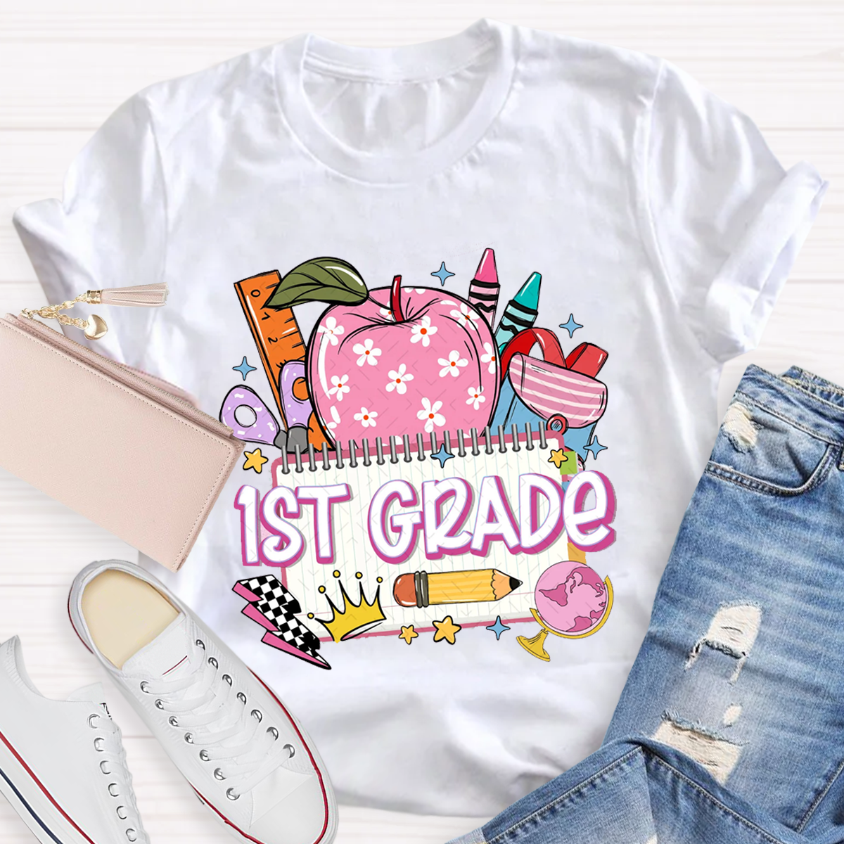 Personalized Team Grade Bright Dalmatian Dots Teacher T-shirt