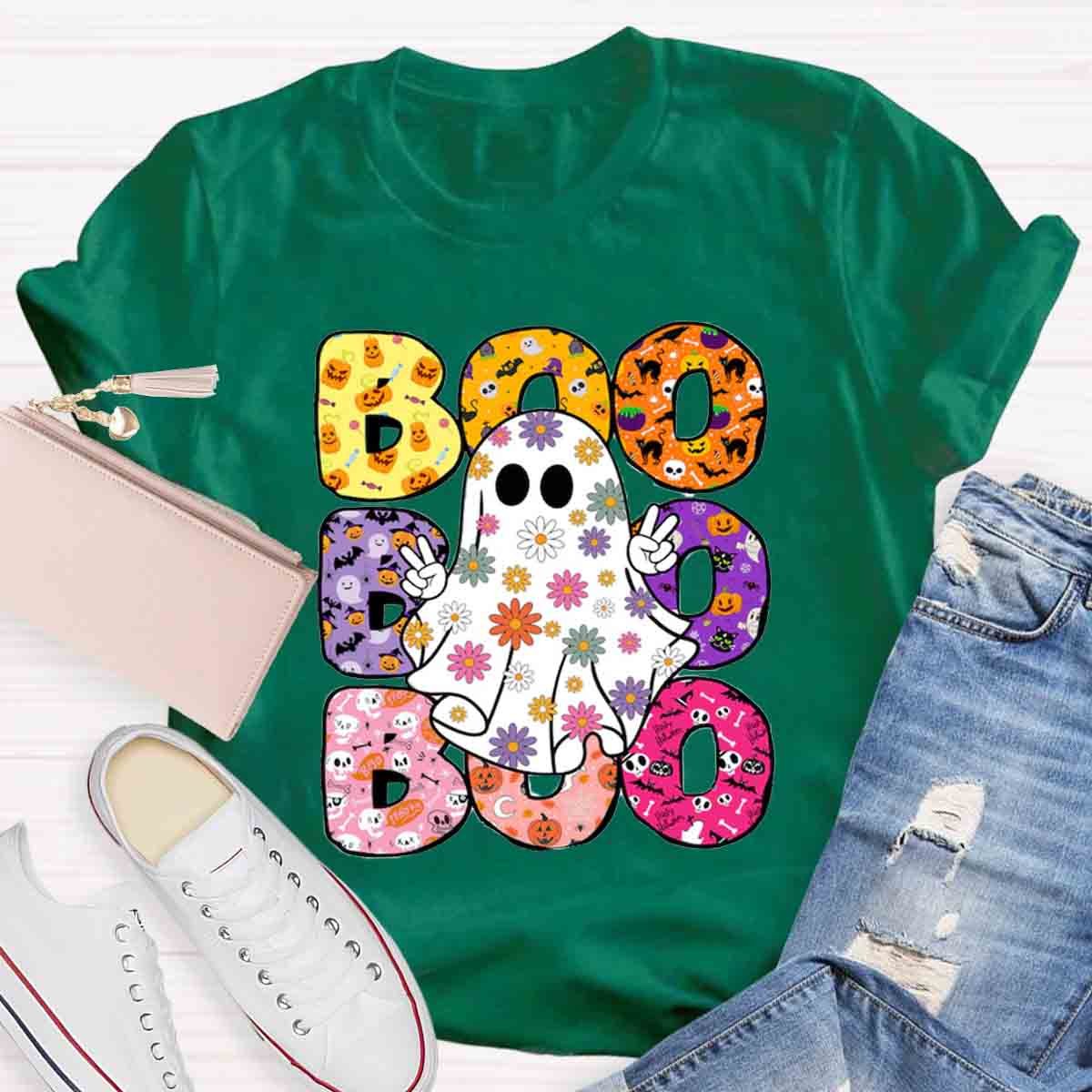 BOO Floral Ghost Print Halloween T-Shirt