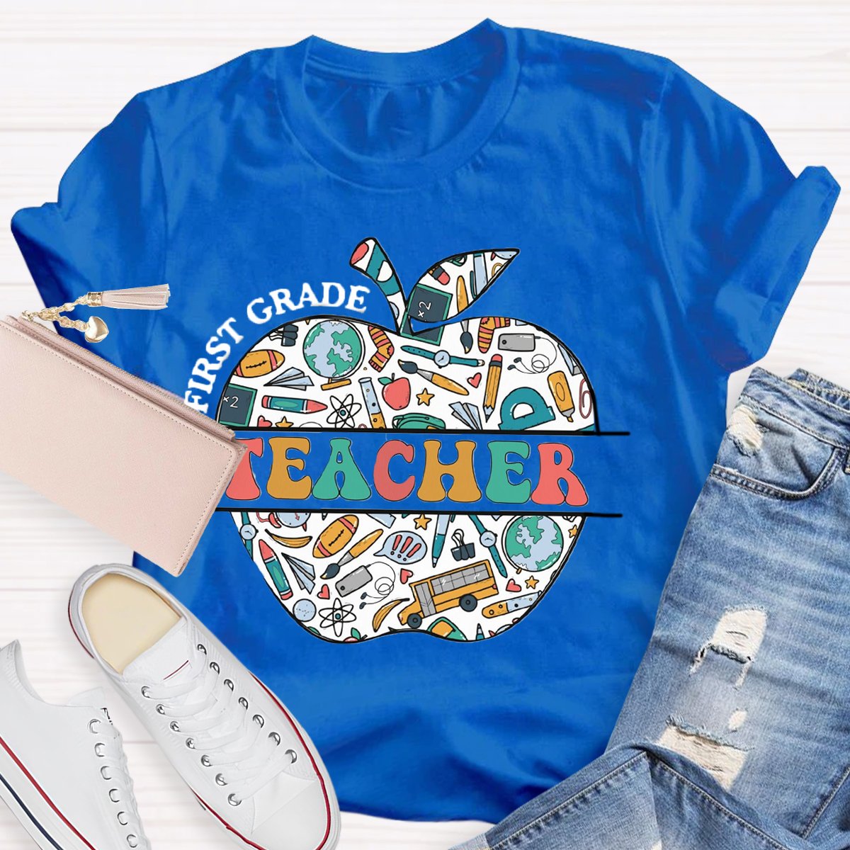 Personalized Grade Teacher Apple Shirt