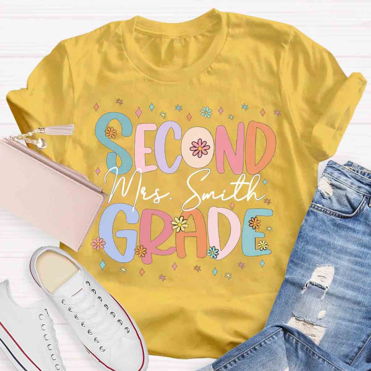 Personalized Cute Flower Collage Design Teacher T-Shirt